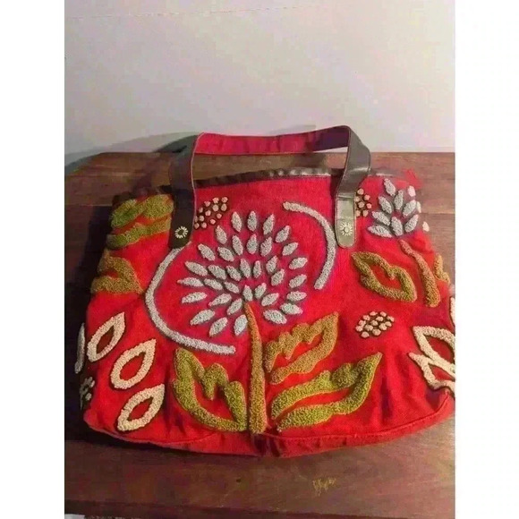 Lantern Moon Red Tote Bag floral hand crafted - Picture 12 of 15